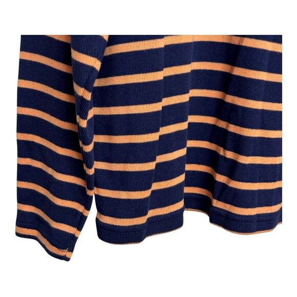 L.L Bean Women Top XL navy Blue Orange Stripe Preppy Nautical Ribbed Cotton Shir - Picture 3 of 6